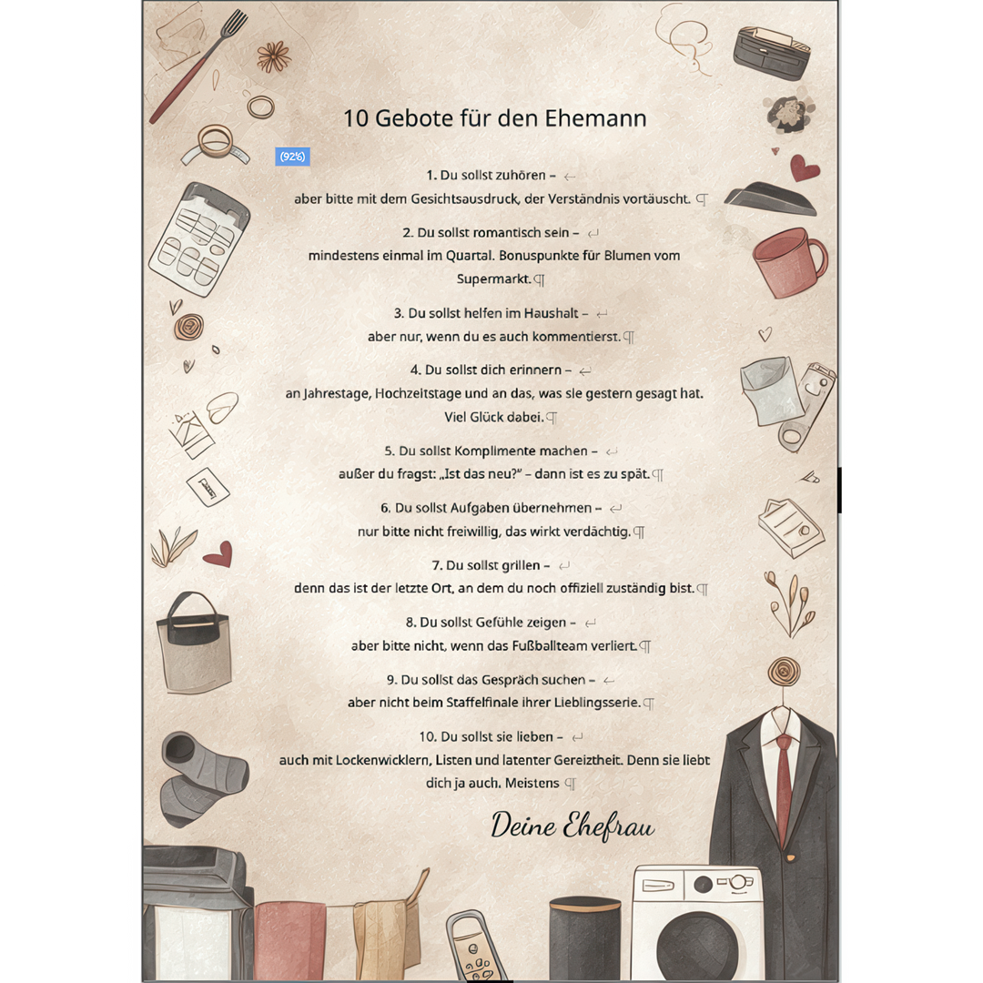 10 Gebote für den Ehemann