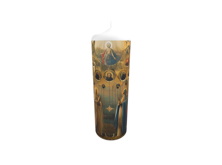 Künstlerkerze mit Engel und goldenem Himmelsmotiv