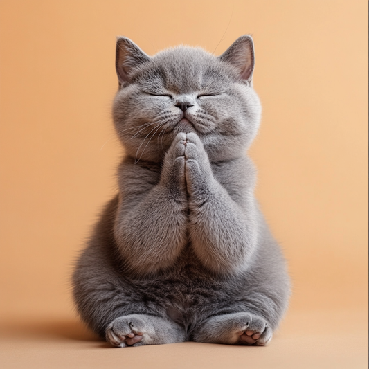 Meditierende Katze in Gebetspose