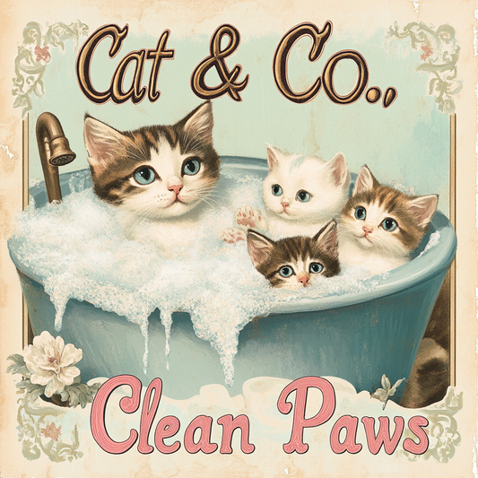 Vintage-Poster mit Katzen in der Badewanne