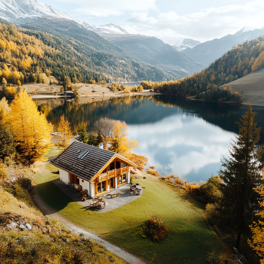 Berghütte am Herbstsee
