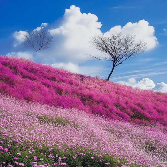 Blühendes Farbenspiel: Rosa Blütenpracht unter blauem Himmel