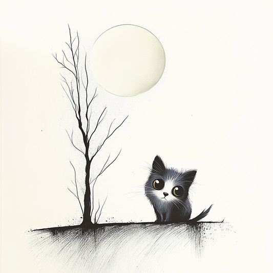 Verträumte Nachtstimmung: Kleine Katze im Mondlicht