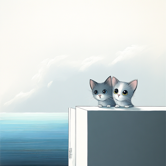 Zwei Kätzchen mit Meeresblick: Minimalistische Katzenillustration