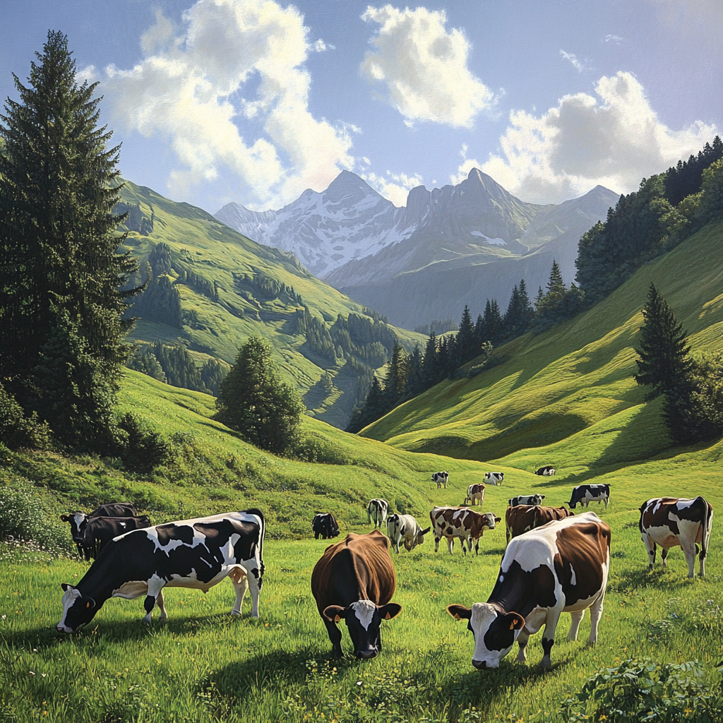 Kühe weiden vor majestätischer Bergkulisse