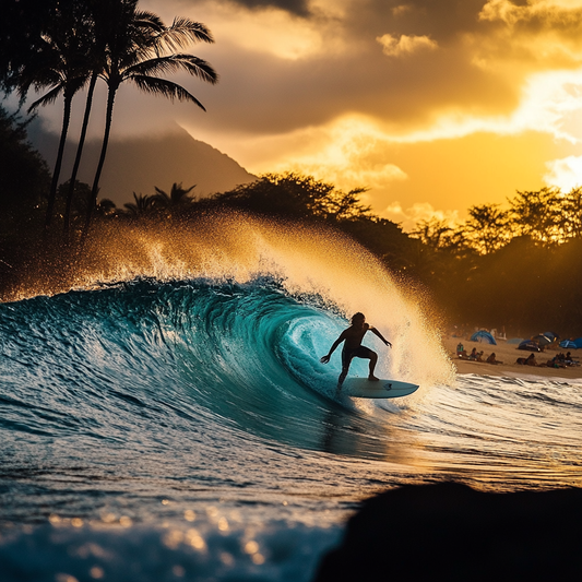 Magische Welle – Surfer im Tropensonnenuntergang