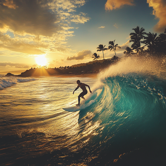 Tropischer Ritt – Surfen im goldenen Abendlicht