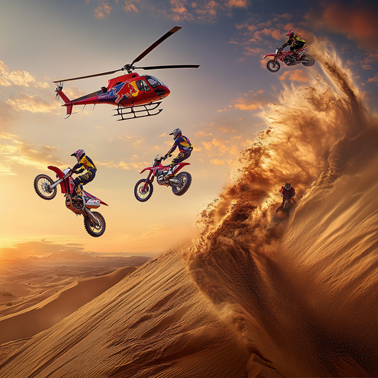 Motocross in der Wüste – Actionflug über Sand und Sonne