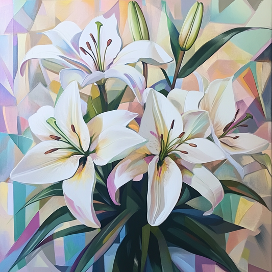 Kubistische Lilien im Lichtspiel