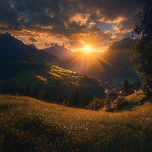 Goldenes Licht über dem Alpendorf