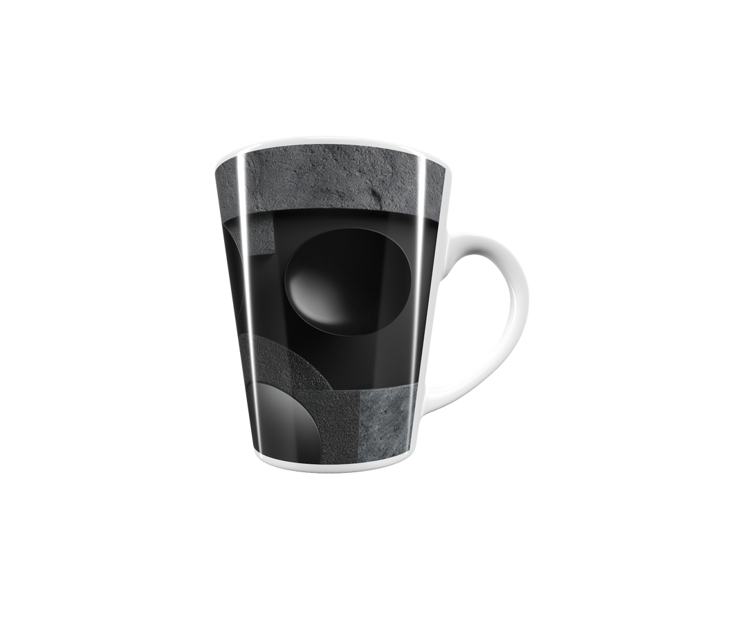 „Latte-Tasse konisch mit minimalistischem schwarzem Design, Bauhaus-inspirierte Kunst in Schwarz-Weiß“