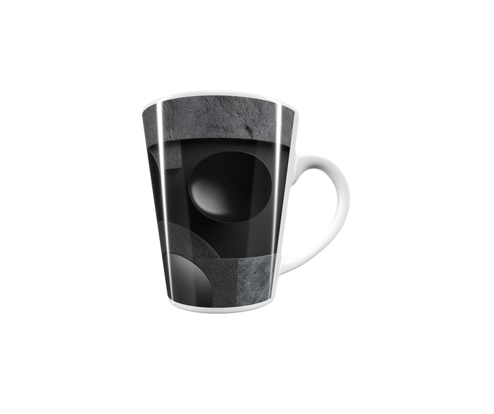 „Latte-Tasse konisch mit minimalistischem schwarzem Design, Bauhaus-inspirierte Kunst in Schwarz-Weiß“