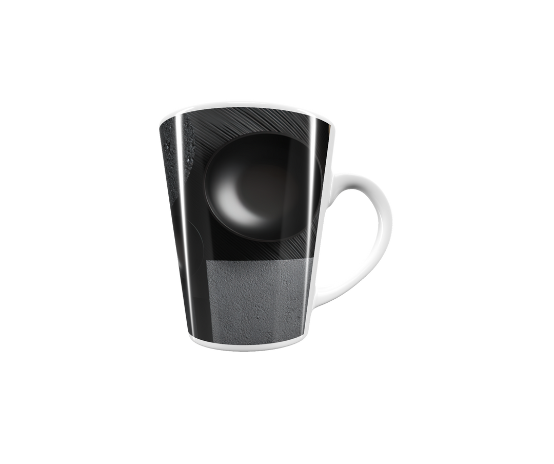 „Latte-Tasse konisch mit schwarzem geometrischem Motiv, minimalistisch im Bauhaus-Stil“