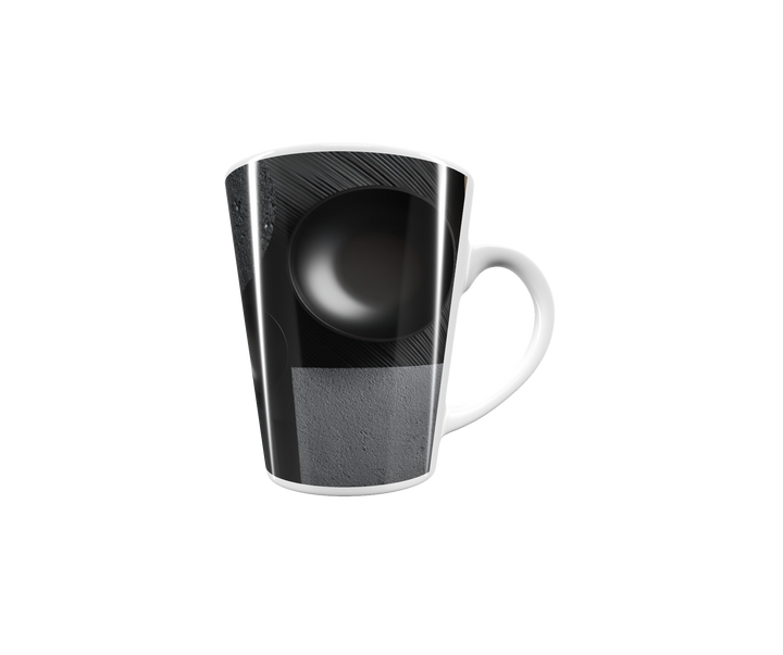 „Latte-Tasse konisch mit schwarzem geometrischem Motiv, minimalistisch im Bauhaus-Stil“