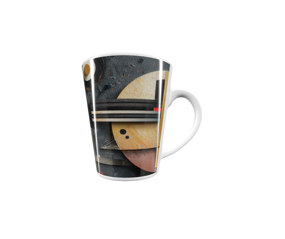„Latte-Tasse konisch mit abstraktem Kandinsky-inspiriertem Motiv, Bauhaus-Design in kräftigen Farben“
