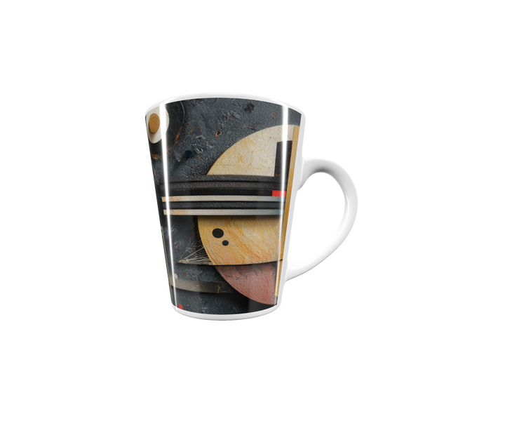 „Latte-Tasse konisch mit abstraktem Kandinsky-inspiriertem Motiv, Bauhaus-Design in kräftigen Farben“