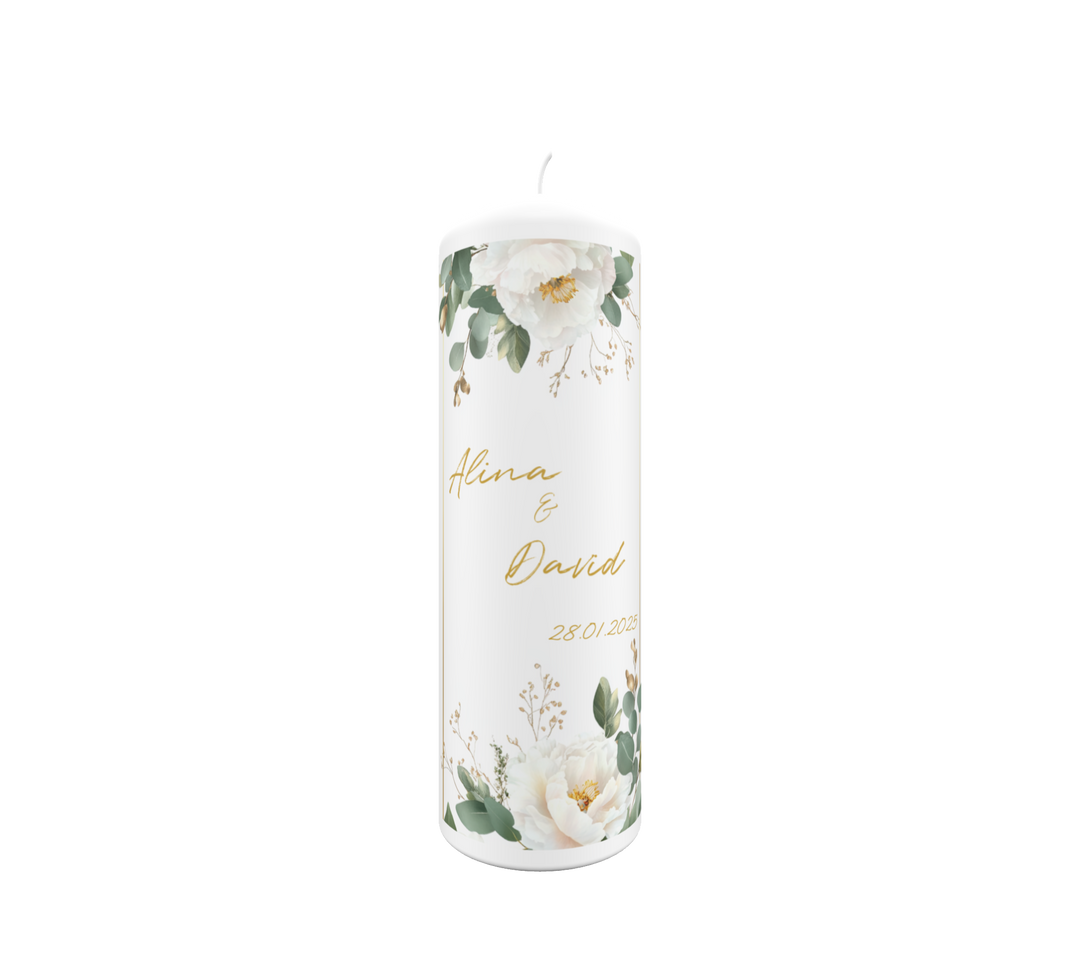 Hochzeitskerze Blütenpoesie – floral & romantisch personalisiert