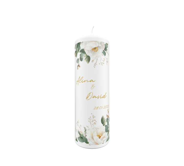 Hochzeitskerze Blütenpoesie – floral & romantisch personalisiert