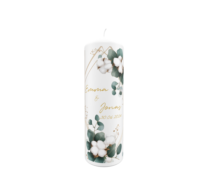 Hochzeitskerze Baumwollmoment – modern & naturverbunden