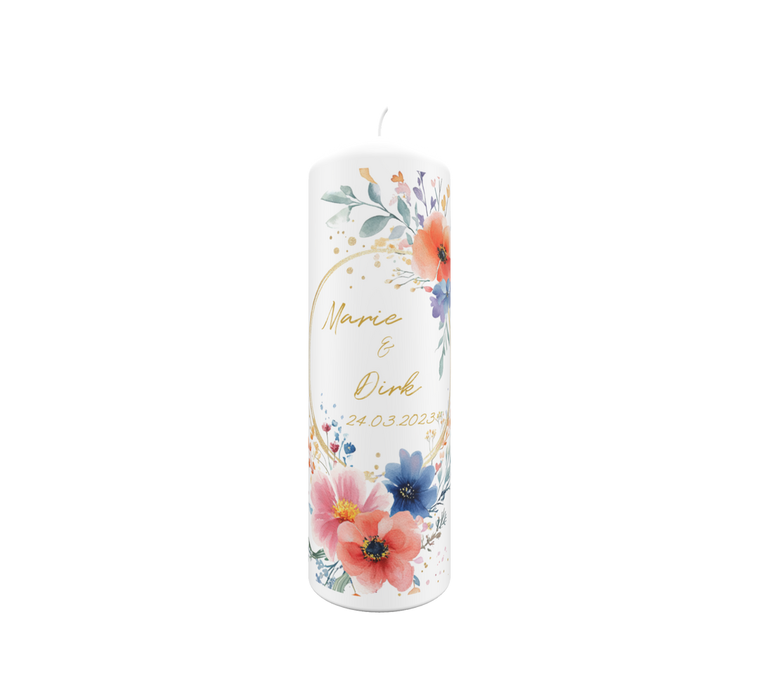 Hochzeitskerze Blumenwiese – bunt & frühlingshaft