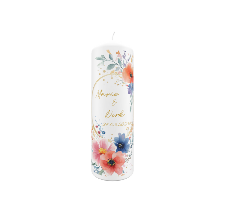 Hochzeitskerze Blumenwiese – bunt & frühlingshaft