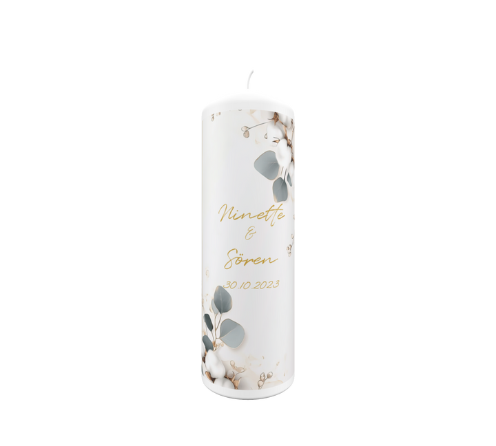 Hochzeitskerze Eukalyptuslicht – Boho & modern personalisierbar