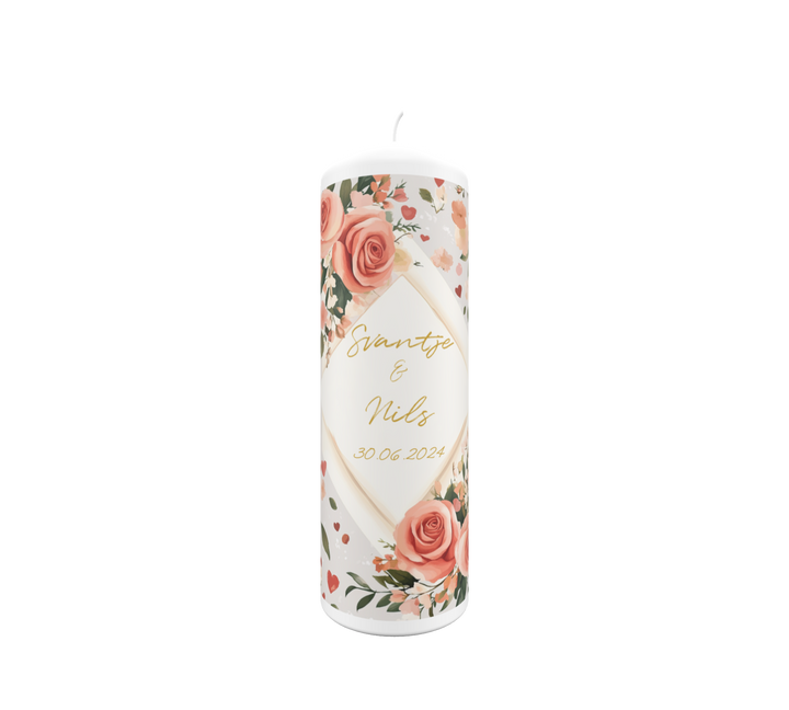 Hochzeitskerze Roségoldharmonie – modern & personalisiert