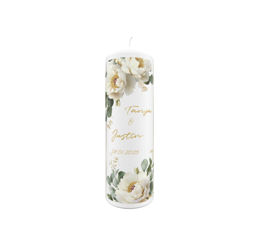Hochzeitskerze Pfingstrosenzauber – romantisch & floral