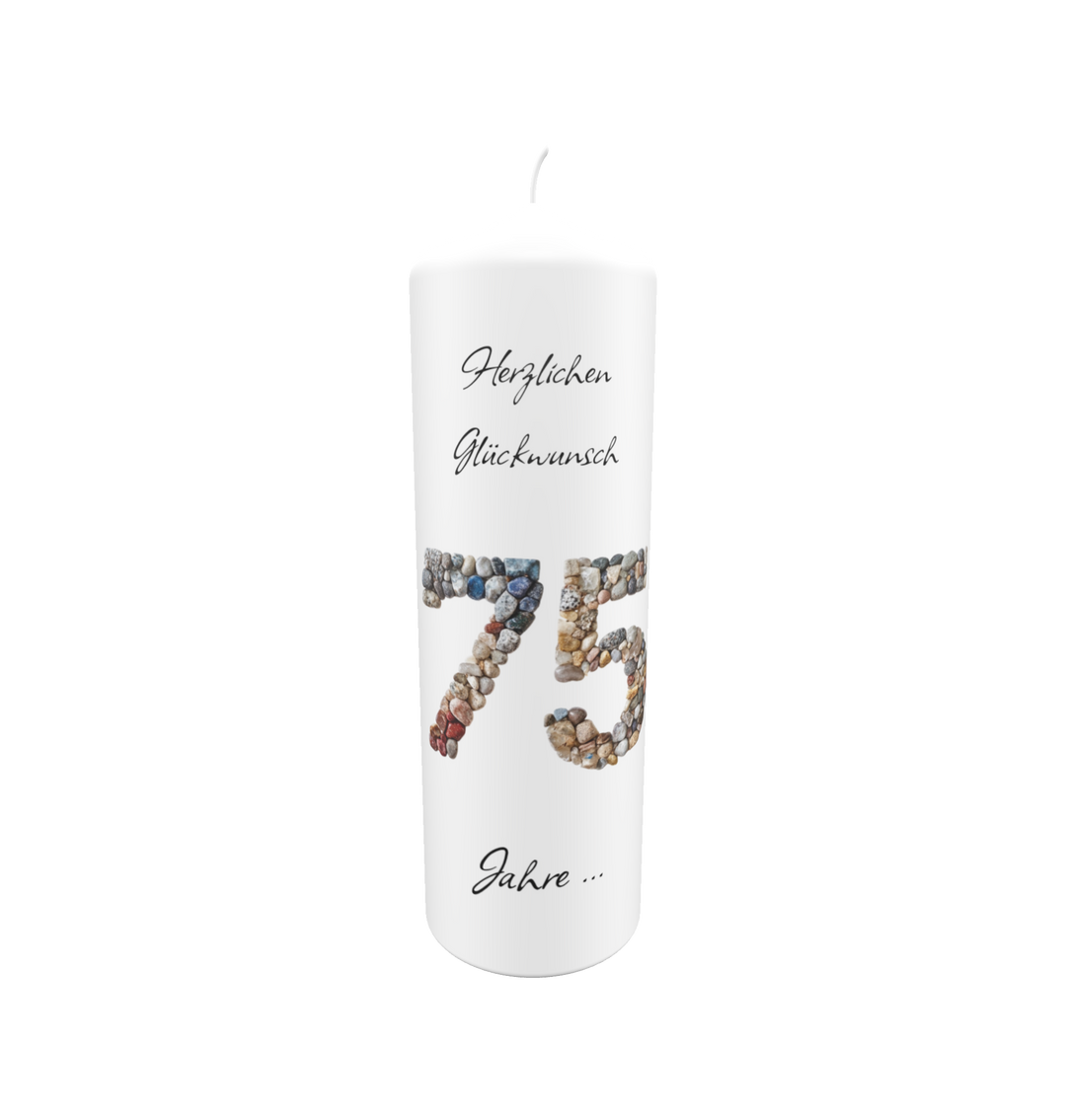 Jubiläumskerze „75 Jahre Lebenswege“ – Naturstein-Design & Personalisierbar