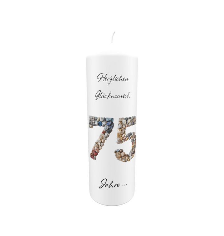 Jubiläumskerze „75 Jahre Lebenswege“ – Naturstein-Design & Personalisierbar