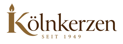 Kölnkerzen – seit 1949. Logo mit geschwungenem K und integrierter Kerzenflamme