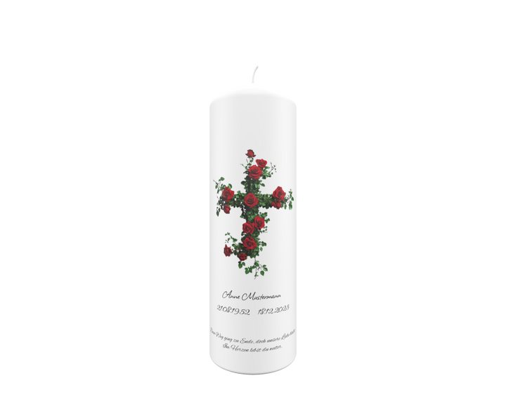 Trauerkerze mit Rosenkreuz – liebevoll, symbolisch & personalisierbar