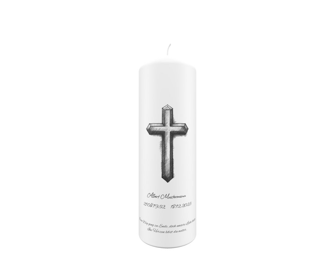 Trauerkerze „Skizzenkreuz“ – kunstvoll, klassisch & würdevoll