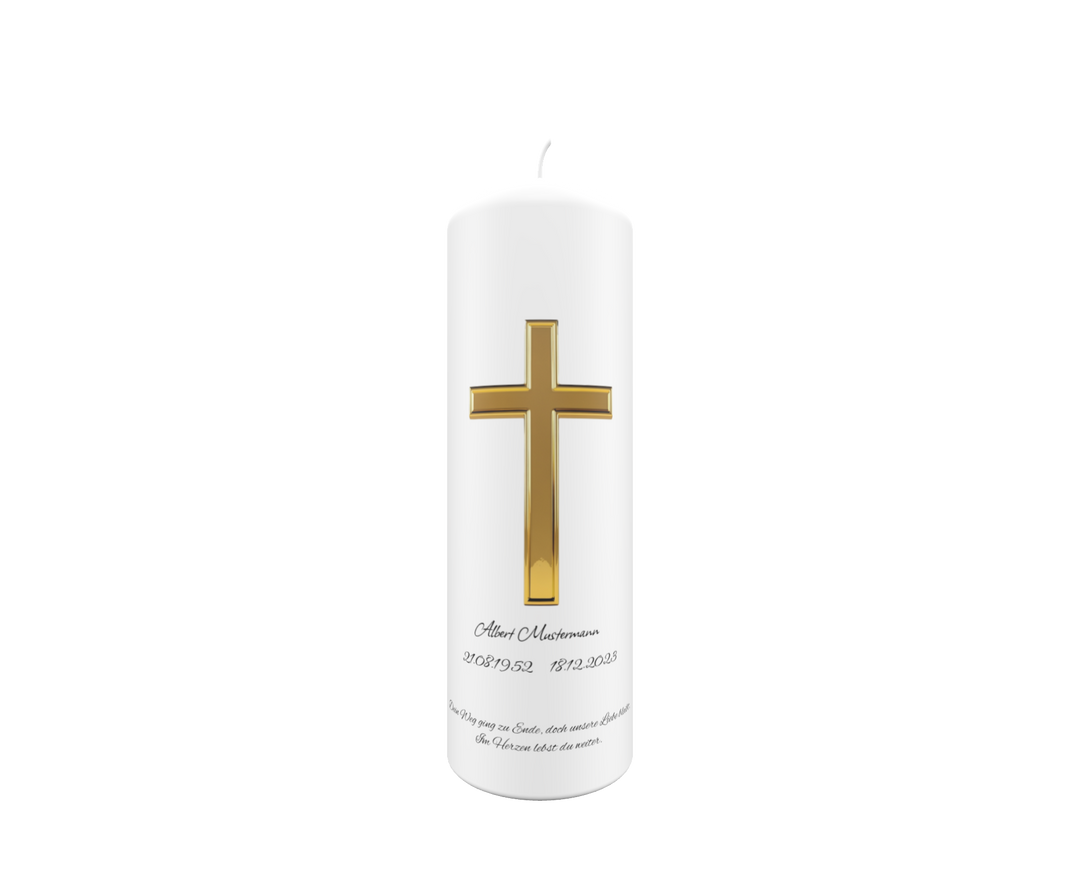 Trauerkerze „Goldenes Kreuz“ – edel, schlicht & bedeutungsvoll