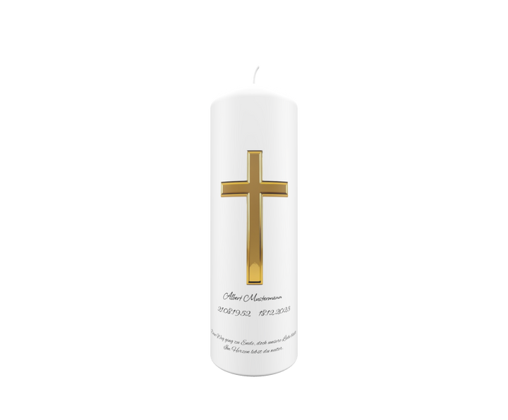 Trauerkerze „Goldenes Kreuz“ – edel, schlicht & bedeutungsvoll
