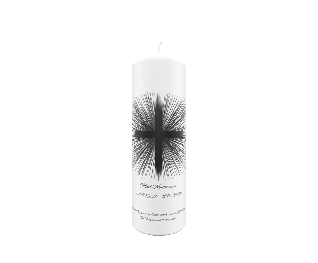 Trauerkerze „Strahlenkreuz Schwarz“ – kraftvoll, modern & tief spirituell