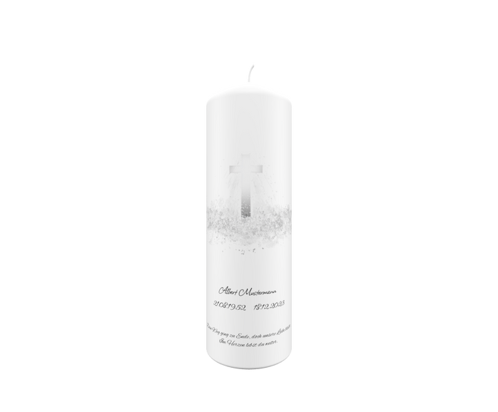 Trauerkerze „Lichtkreuz in Weiß“ – zart, himmlisch & hoffnungsvoll