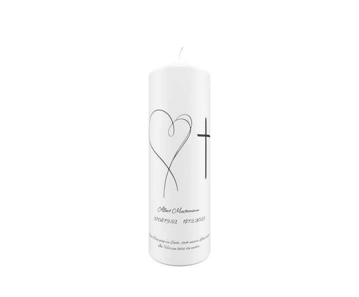 Trauerkerze „Linienherz & Kreuz“ – zart, klar & tief verbunden