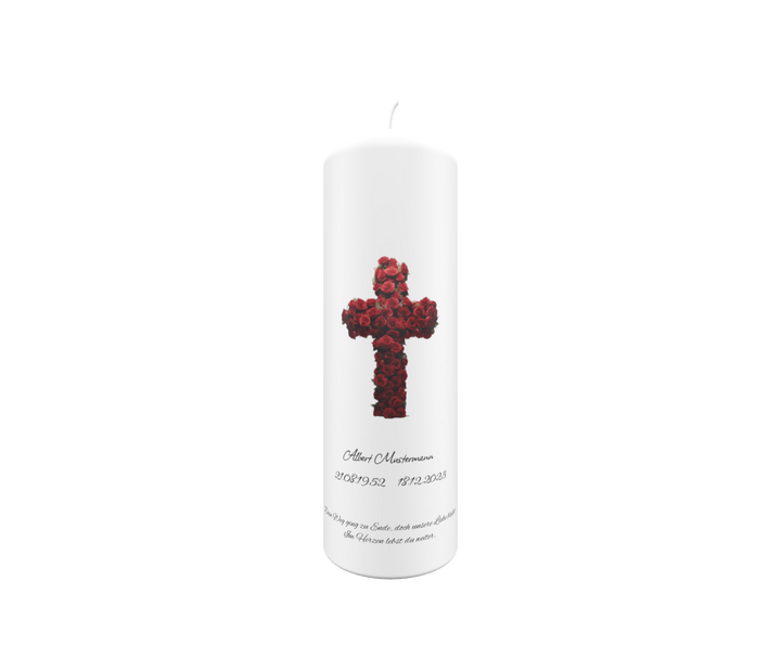 Trauerkerze „Rosenkreuz“ – romantisch, würdevoll & liebevoll gestaltet