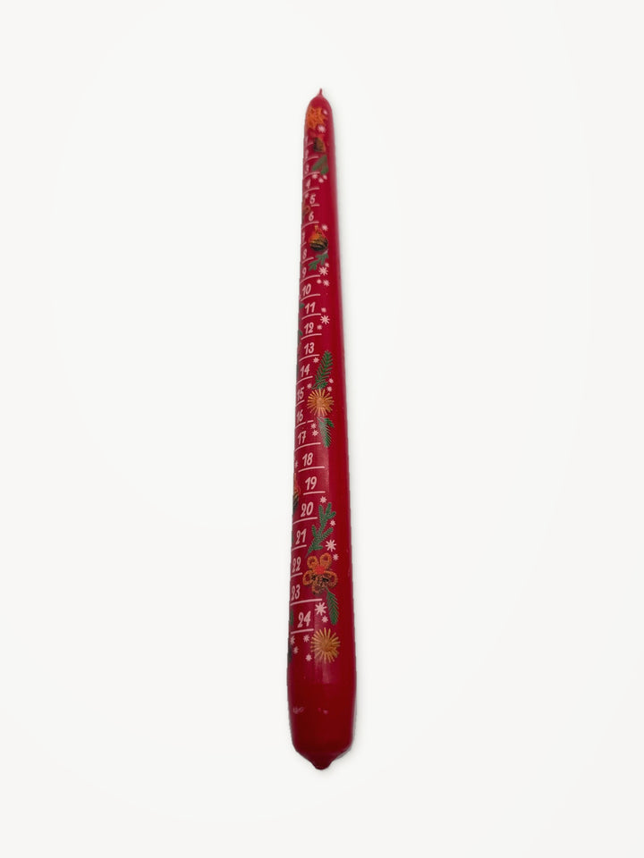 Rote Adventskalenderkerze 28 cm mit Zahlen 1–24, ohne Halter