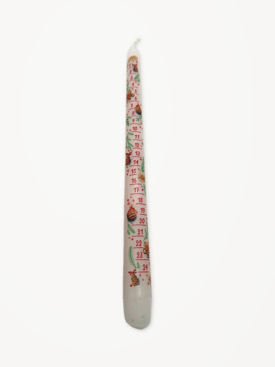 Weiße Adventskalenderkerze 28 cm mit Zahlen 1–24, ohne Halter