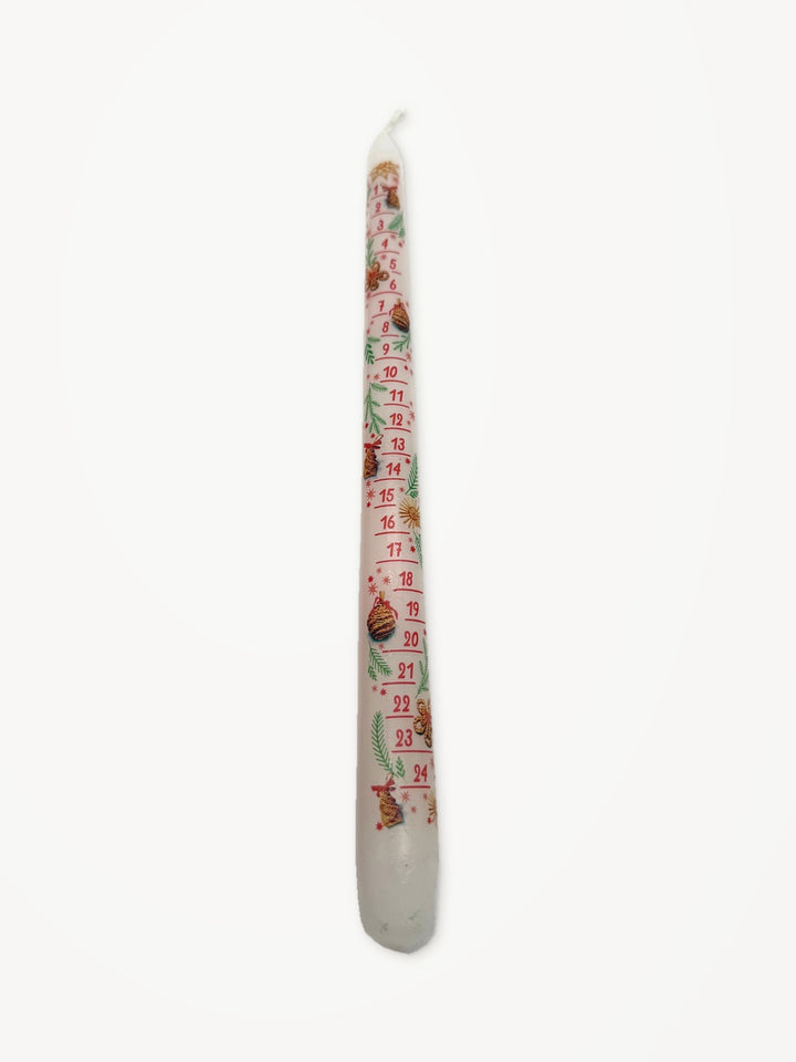 Weiße Adventskalenderkerze 28 cm mit Zahlen 1–24, ohne Halter
