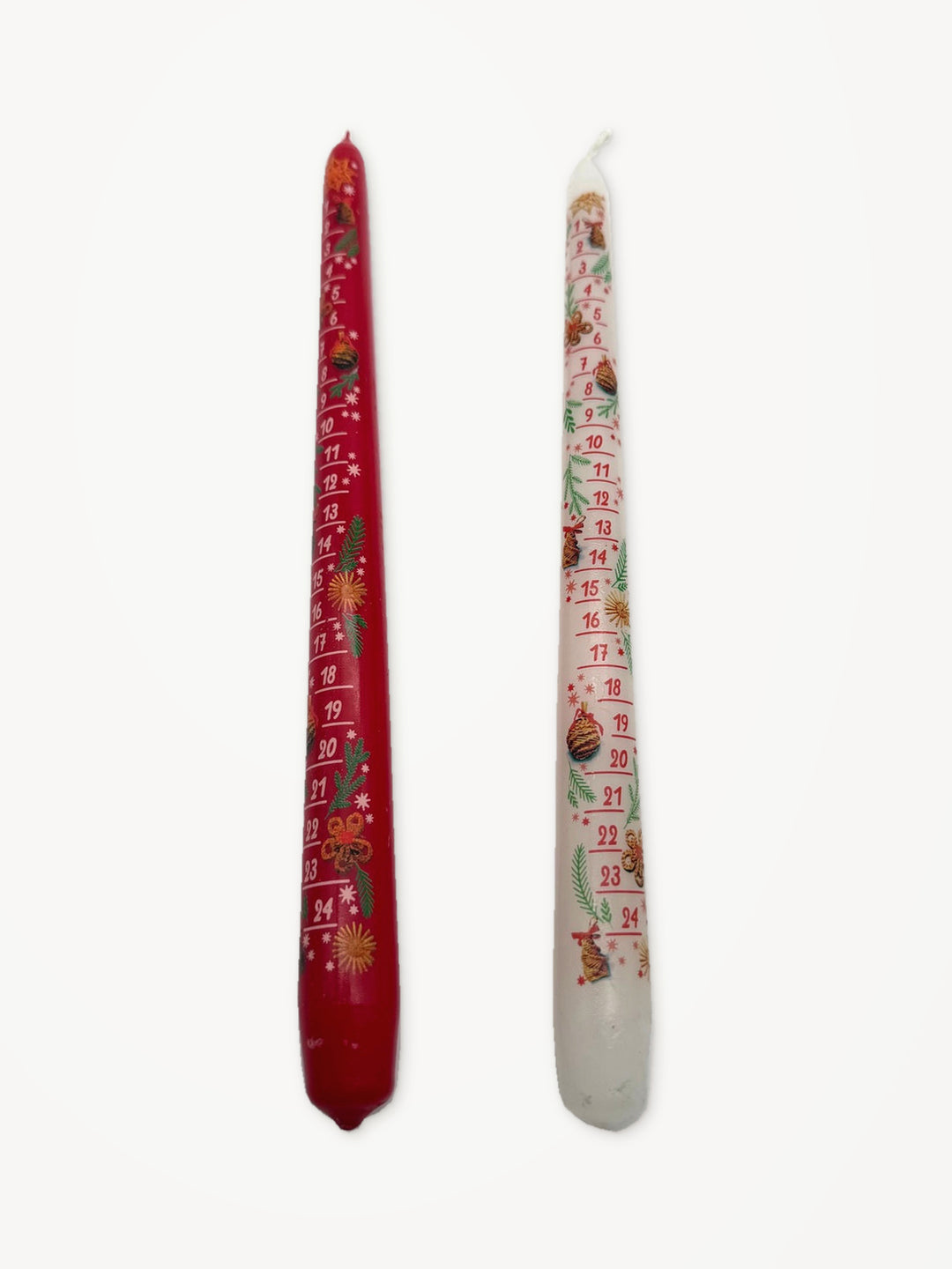 Adventskalenderkerze 28 cm mit Zahlen 1–24 in Rot und Weiß, Farbvarianten einzeln erhältlich
