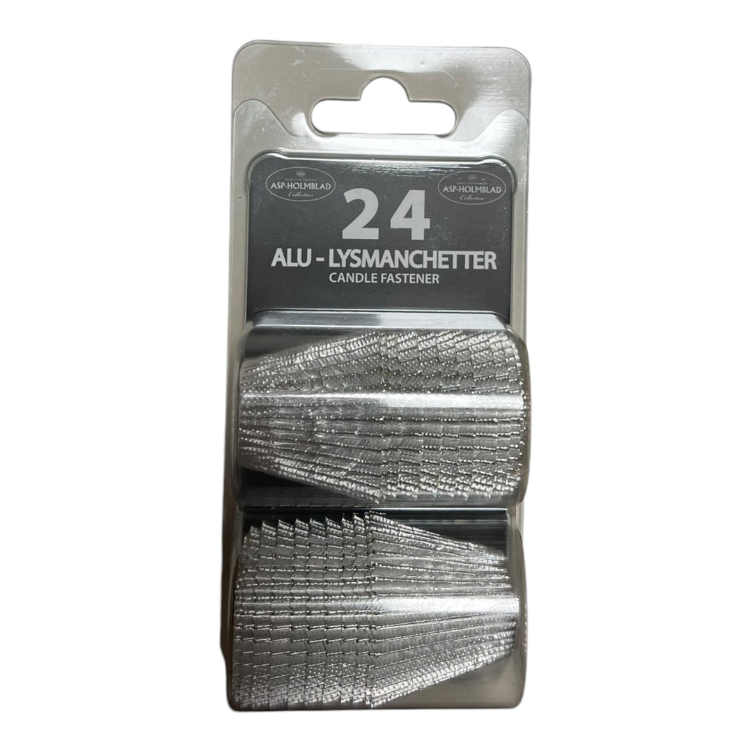Alu-Kerzenmanschetten im 24er-Set – silberne Tropfschutzmanschetten für Baumkerzen und Christbaumkerzen