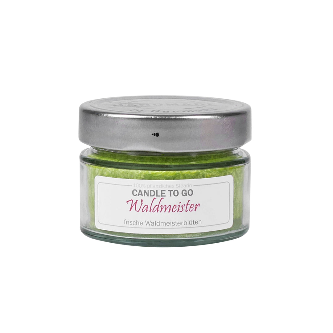 Candle Factory Party Light Waldmeister – handgegossene Duftkerze im Glas mit frischem Duft nach Waldmeisterblüten, 100 % pflanzlich, Handmade in Germany.