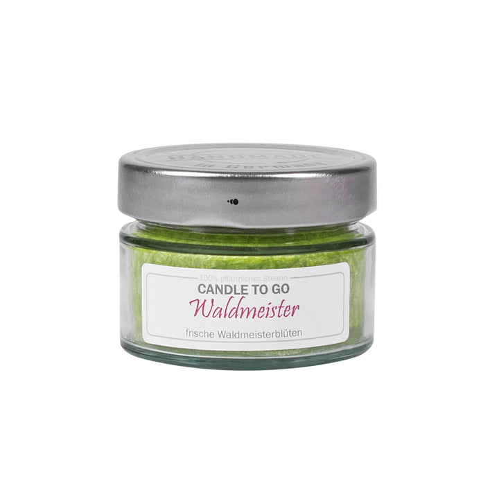 Candle Factory Party Light Waldmeister – handgegossene Duftkerze im Glas mit frischem Duft nach Waldmeisterblüten, 100 % pflanzlich, Handmade in Germany.
