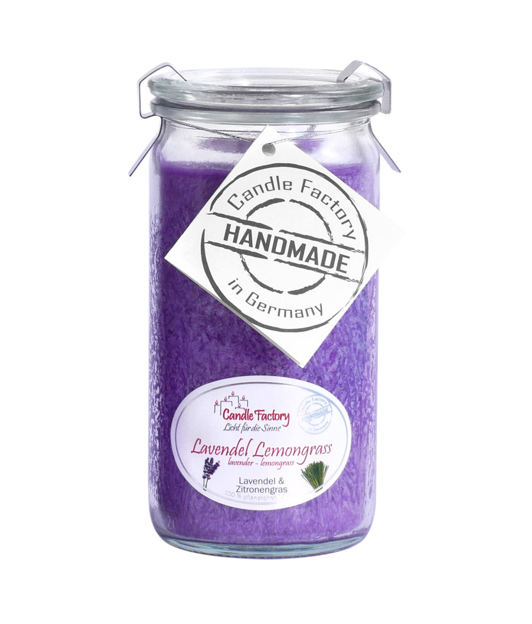 Candle Factory Duftkerze Lavendel Lemongrass – handgegossene Kerze im Glas, Lavendel & Zitronengras, 100 % pflanzlich, Handmade in Germany.