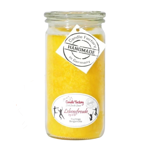 Candle Factory Duftkerze Lebensfreude – handgegossene Bergamotte-Duftkerze im Glas, 100 % pflanzlich, Handmade in Germany.