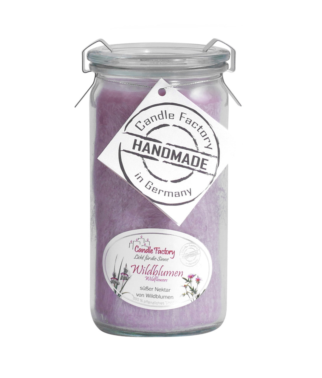 Candle Factory Duftkerze Wildblumen – handgegossene Duftkerze im Glas, süßer Nektar & Wildblumen, 100 % pflanzlich, Handmade in Germany.