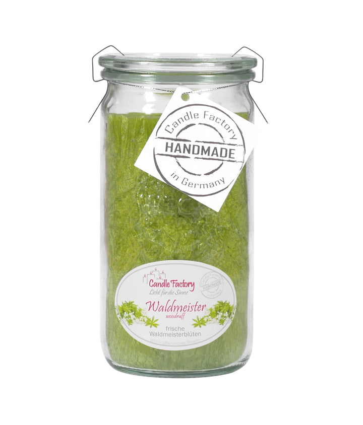 Candle Factory Mini-Jumbo Waldmeister – handgegossene Duftkerze im Glas mit frischem Duft nach Waldmeisterblüten, 100 % pflanzlich, Handmade in Germany.